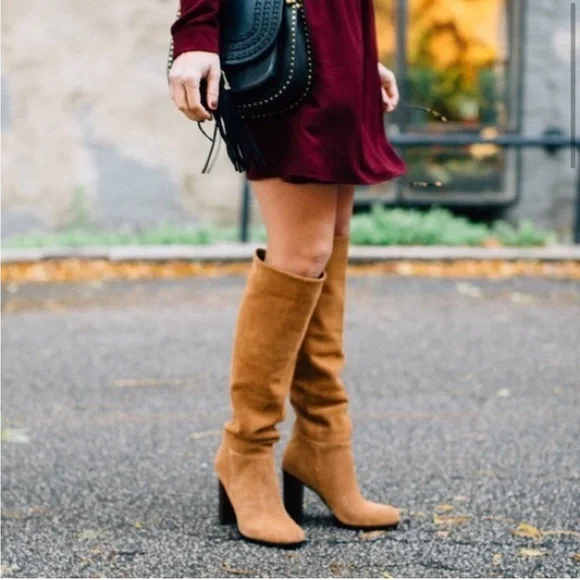 Sam Edelman Camel Suede Tan Knee-High Victoria Boots Size 8 - Picture 2 of 15